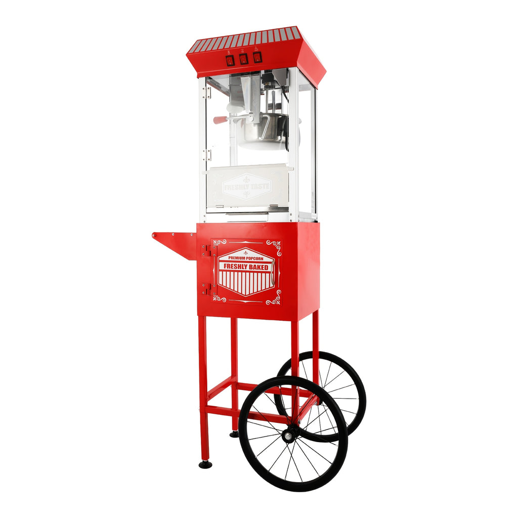 12Oz Popcorn Machine with Cart, 3-Switch Popcorn Maker, Stainless Steel And Tempered Glass, Perfect for Movie Theaters, Parties And Family Gatherings