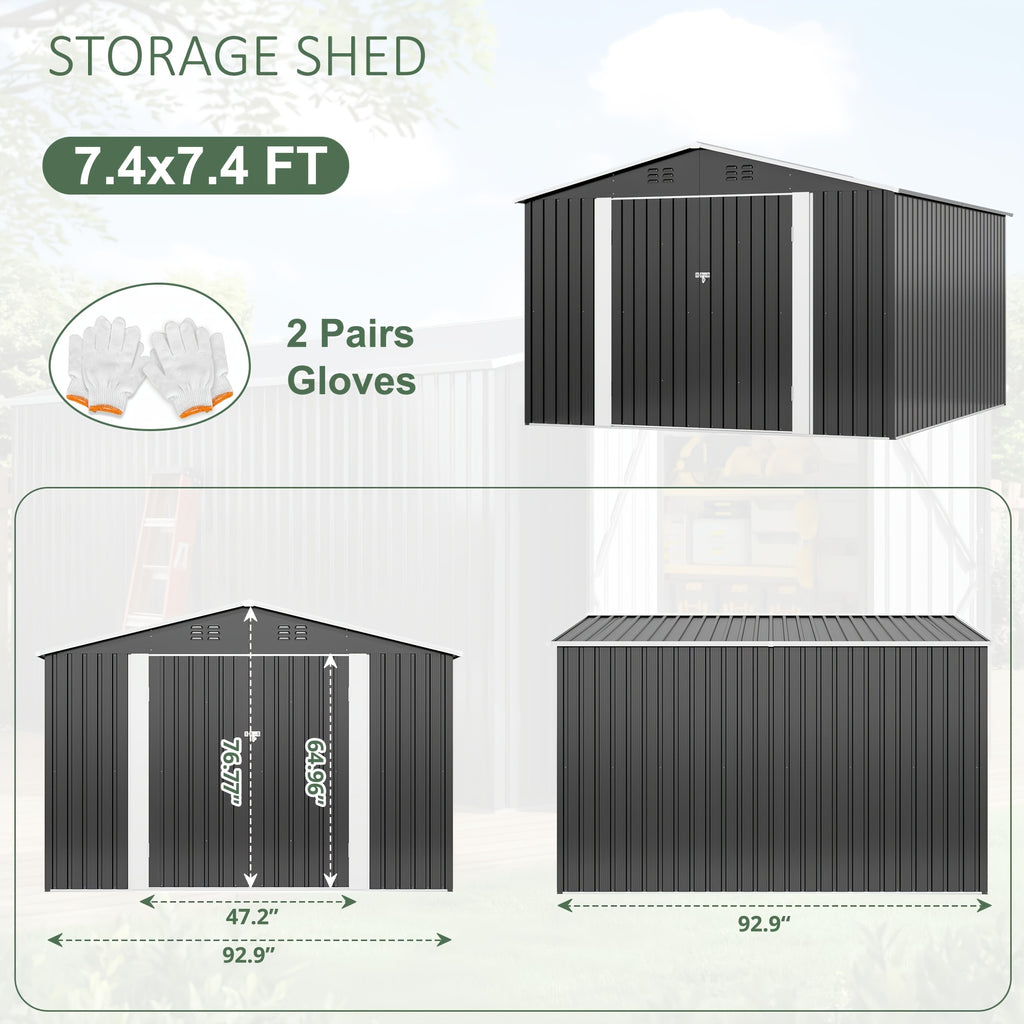 Metal Storage Shed, Large Outdoor Shed With Updated Frame Structure, Garden Tool Sheds For Backyard Patio Lawn, Grey