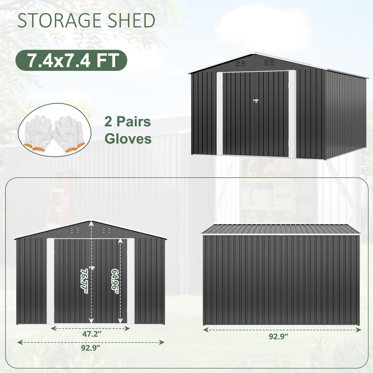 Metal Storage Shed, Large Outdoor Shed With Updated Frame Structure, Garden Tool Sheds For Backyard Patio Lawn, Grey