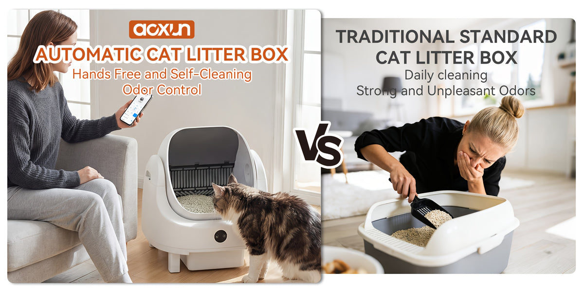 Aoxun Automatic Self-Cleaning Cat Litter Box for Multiple Cats - Large Robot-Style Litter Box with Smart Sensor, Open-Top Design & 360° Safety Protection, Odor-Free Auto Scooper for Indoor Cats, Without Battery