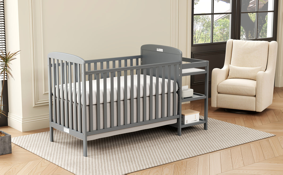 Goldzone 4-in-1 Convertible Baby Crib, Wooden Baby Stuffs Converts Into Toddler Bed with Changing Table, Newborn Essential Items Full Size Nursery Decor Cribs, Adjustable Heights, Item Weight: 56lbs, Maximum Weight Recommendation: 50lbs