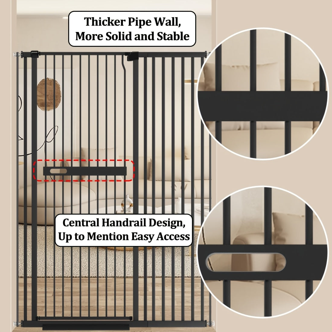[Extra Tall Pet Gate] 61 Inch Extra Tall Pet Gate, 30.11"-52.7" Extra Wide Pressure Mounted Walk Through Swing Safety Cat Gates for Stairs, Doorways, Kitchen