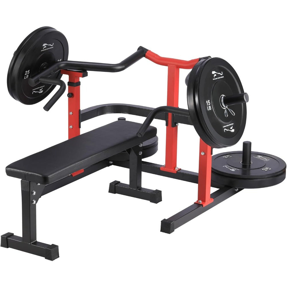 Heavy-Duty Adjustable Chest Press Machine with Bench - Home Gym Bench Press Rack w/ Independent Converging Arms, Smooth Bearing System & Flat Bench for Upper Body Strength Training (/) - Steel Weight Training Equipment Suitable for Home Gym