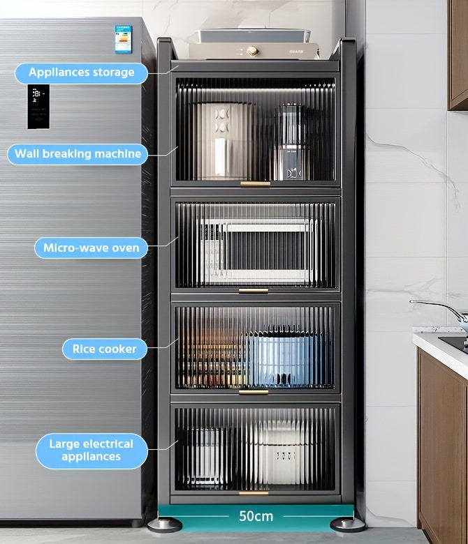 Joybos™ 5-Tier Narrow Multifunctional Metal Kitchen Storage Cabinet - Spacious Microwave Stand, Coffee Bar Shelf, Pantry Organizer, And Hutch for Kitchen, Living Room - Space-Saving, Durable, And Stylish, Standing Shelf, Standing Shelf