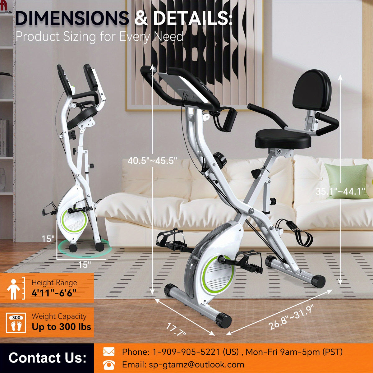 Foldable Exercise Bike Stationary Bikes for Home, 5in 1 Indoor Workout Bike, Cycling Bike with 16-Level Quiet Magnetic Resistance, 6.6 LBS Flywheel and 300LBS Capacity, 2025 Designed 817 X-bike