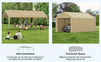 Carport Tent Car Ports Party Tent Heavy Duty Car Tent Car Shelter 10x20 Portable Garage Metal Storage Shelter Outdoor Event Tent Sun Shade with Removable Sidewalls & Doors, 230g Water-resistant PE Cover