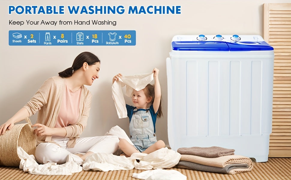 PLENTORA Portable Washing Machine Twin Tub - 28Lbs Compact Washer (18Lbs) And Dryer (10Lbs) Combo with Drain Pump - Mini Laundry Machine for Apartments, Dorms, Rvs, And Camping
