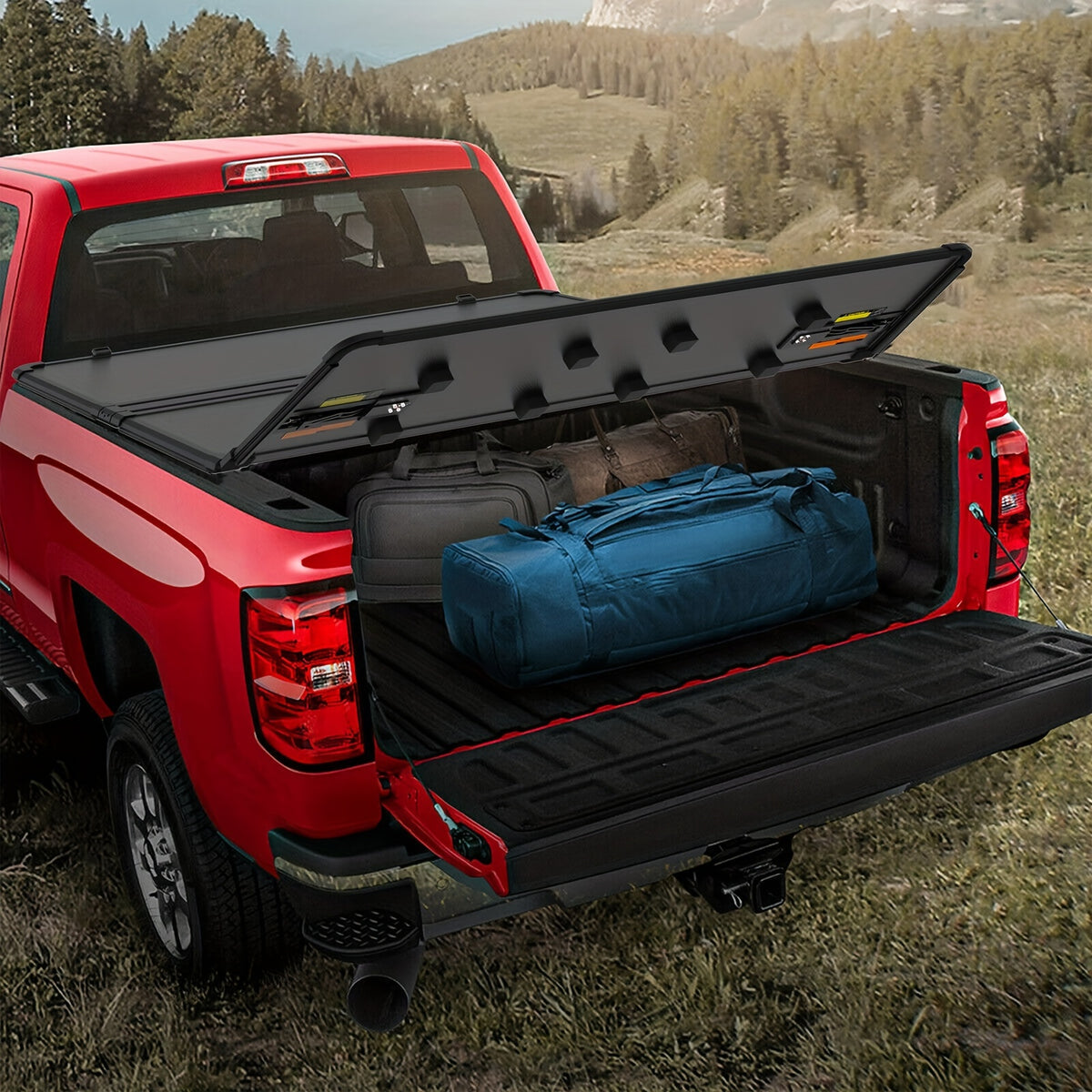 5.7/5.8FT 4-Fold Hard Tonneau Cover Car Additions Truck Bed Cover for Ram 1500 with LED Lamp 2009-2024