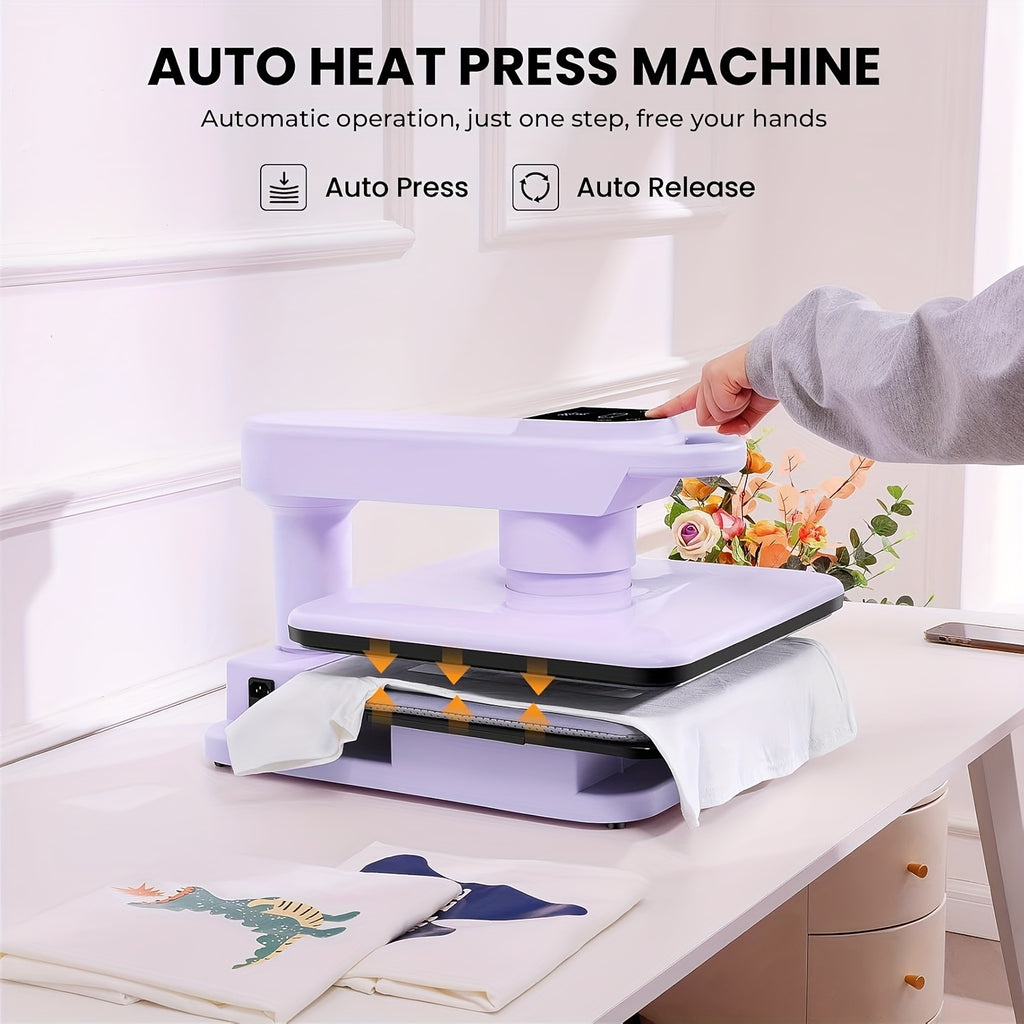 15x15 Inch Swivel Auto Heat Press Machine, 360° Swing Away Smart T-Shirt Printing W/Auto Press & Auto Release & Auto-Off, 7 Adjustable Pressures & 1.85" Higher Heating Height For HTV, Dual-tube Heatinbg, Sublimation, Heat Transfer Projects