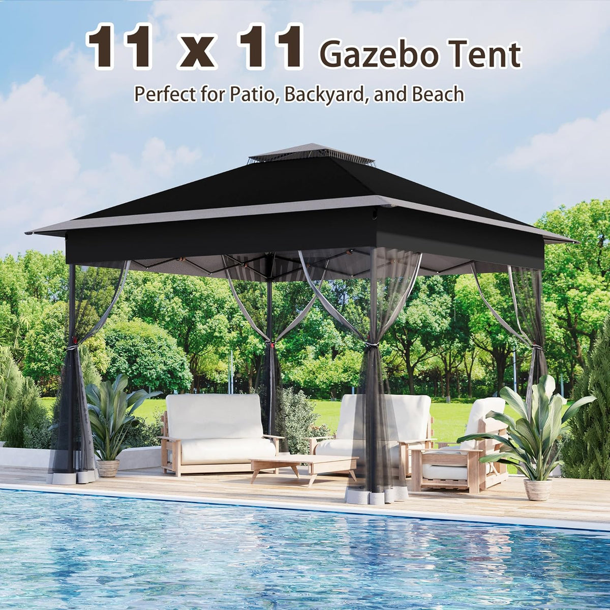 Pop Up Gazebo with Mosquito Netting – Easy 1-Person Setup, Water-Resistant Backyard Canopy for Family Patio & Garden Use