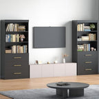 Tall Bookshelf for Home Office or Living Room, 71-Inch Design with Three Drawers for Display and Hidden Storage