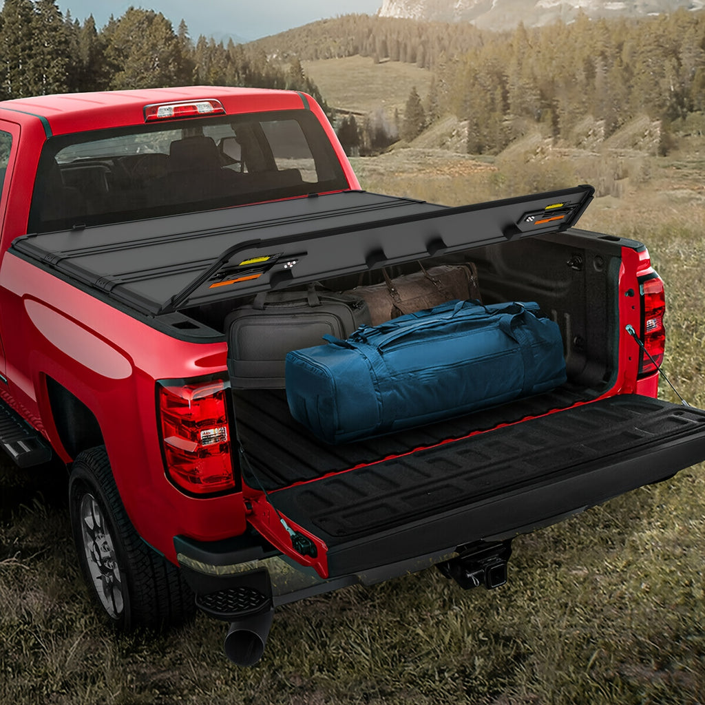 5.5ft Hard Tonneau Cover 4-Fold for Ford for F150 F-150 Truck Bed 2015-2026 W/ Lamp Truck Bed Accessories Truck Stuff Pickup Truck Bed Cover Truck Cargo Cover Pickup Tonneau Lid