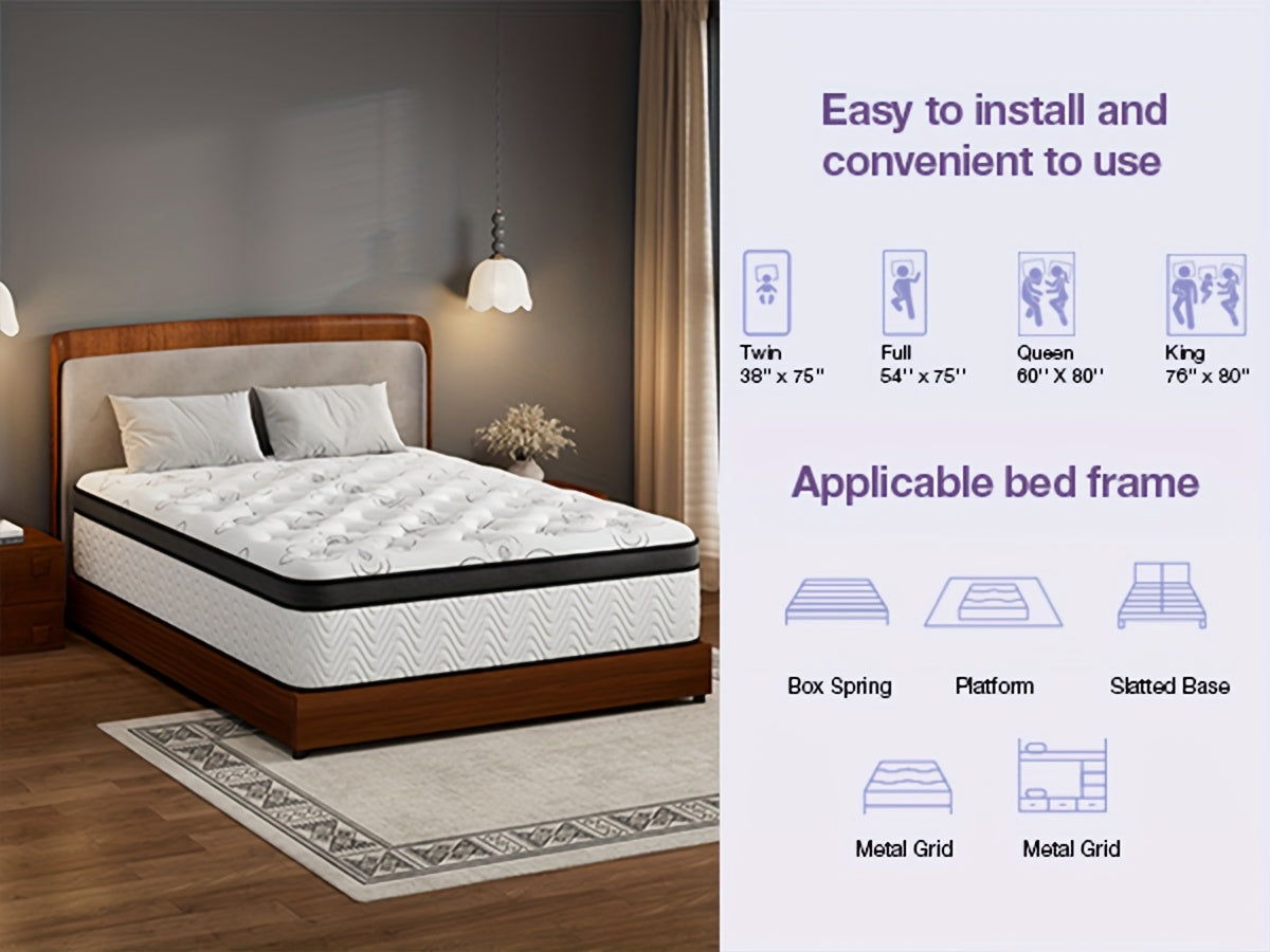 12-Inch Mattress, Memory Foam And Pocketed Coils Hybrid Mattress with Pressure Relief, Motion Isolation, Edge Support, Plush Feel, Mattresses in a Box