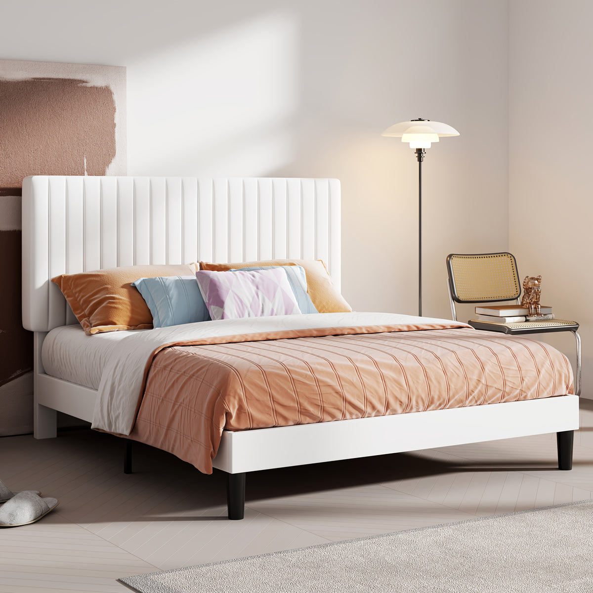 HOOMIC Velvet Upholstered Bed Frame with Adjustable Headboard, Contemporary Platform Bed Featuring Vertical Channel Tufting, Wooden Slats for Support, Optional Box Spring, Ideal for Home Bedroom Furniture, Free Shipping Available