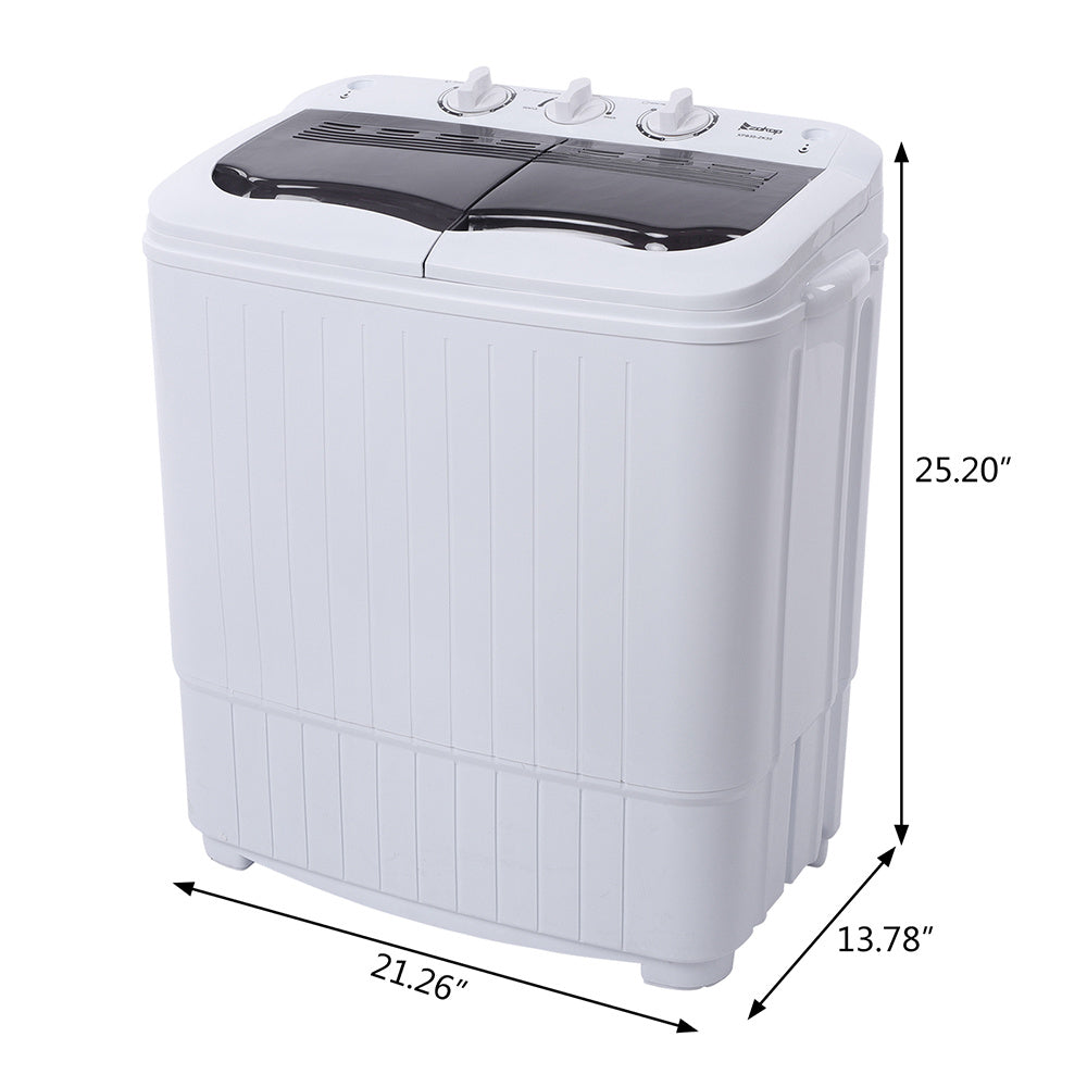 Portable Washing Machine - Compact Twin Tub Mini Washer & Spin Dryer Combo with Built-in Gravity Drain, 110V Electric Laundry Machine for Apartments, Dorms, RV, Camping - Energy Efficient, Quiet, Space Saving, No Installation Required, Quick Wash, Low Wat
