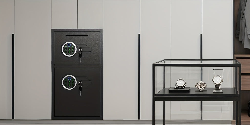 6.0 Cub Extra Large Heavy Duty Fireproof for home Safe Box with Biometric Fingerprint Lock, Backlit Keypad & Deposit Slot - Dual Alarm System, Digital Display, Metal Construction, Secure Cash & Valuables Storage for Home, Office
