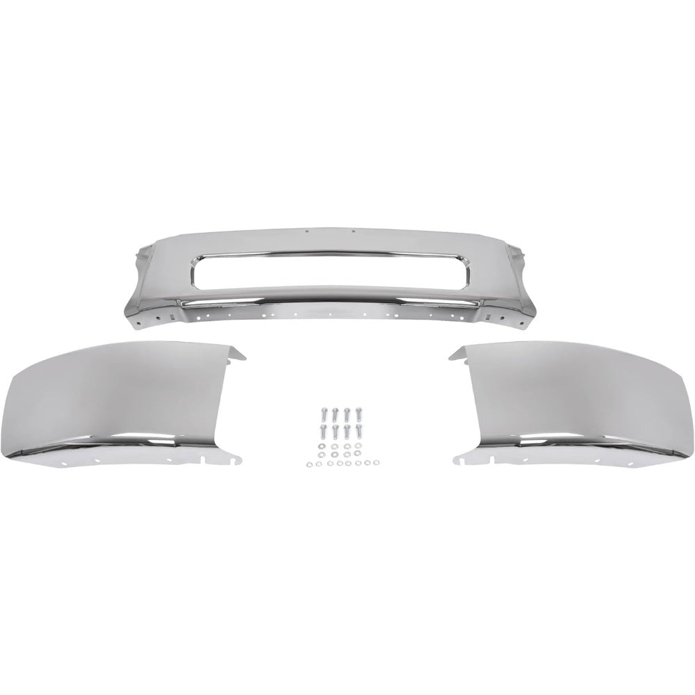 Front Bumper Assembly Compatible with 2003-2021 Freightliner M2 106 112 Business Class A21-26683-005 A21-27811-016 A21-27811-017 Models Steel Bumper Chrome 3PCs
