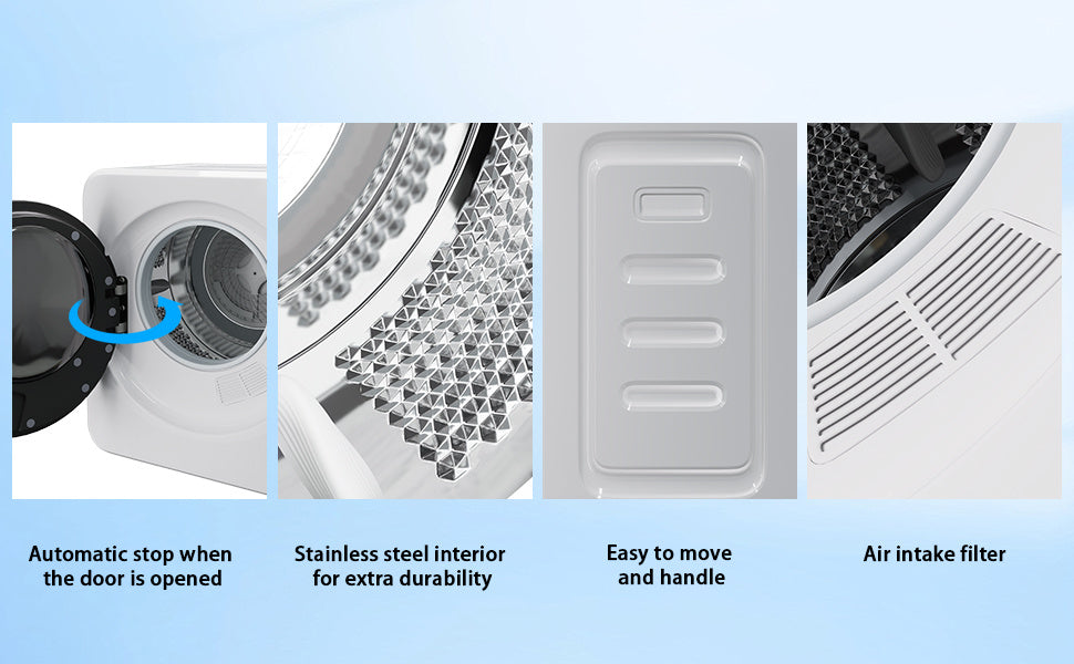 [Portable Compact Dryer] 2.6 Cu.Ft Portable Clothes Dryer, Compact Dryer With Stainless Steel Tub, 5 Modes Auto Stop & Easy Control Electric Dryers, Ideal For Laundry, Apartments, Dorms, RVs, White