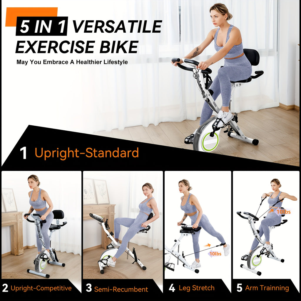 Foldable Exercise Bike Stationary Bikes for Home, 5in 1 Indoor Workout Bike, Cycling Bike with 16-Level Quiet Magnetic Resistance, 6.6 LBS Flywheel and 300LBS Capacity, 2025 Designed 817 X-bike