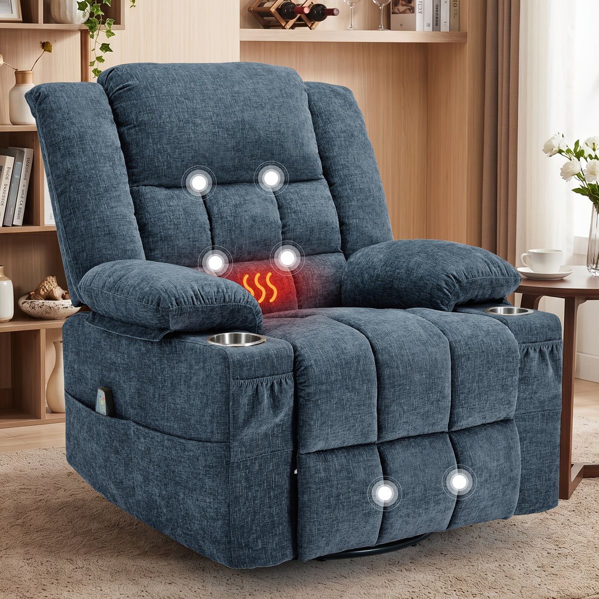 Swivel Recliner Chair for Adults with Massage and Heat — A 360° Rocking Seat for Living Rooms and Bedrooms
