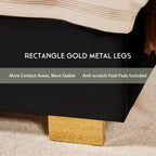 Velvet Upholstered Platform Bed Frame, Available in 61.4" Or 65" Sizes, Featuring a Gold-Trimmed Headboard And Wooden Slats, No Box Spring Required.