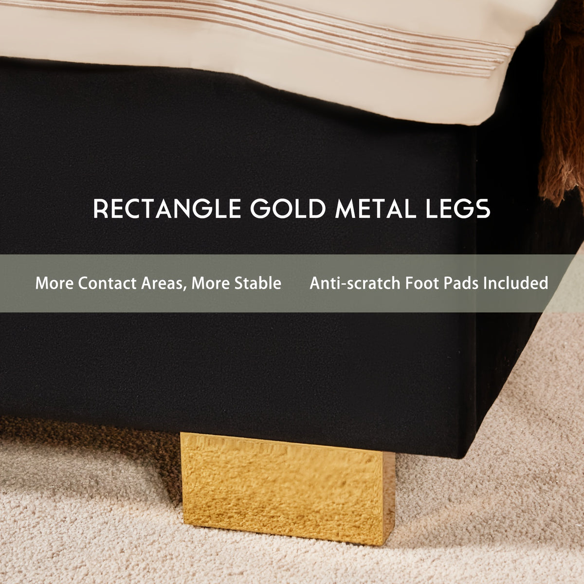 Velvet Upholstered Platform Bed Frame, Available in 61.4" Or 65" Sizes, Featuring a Gold-Trimmed Headboard And Wooden Slats, No Box Spring Required.