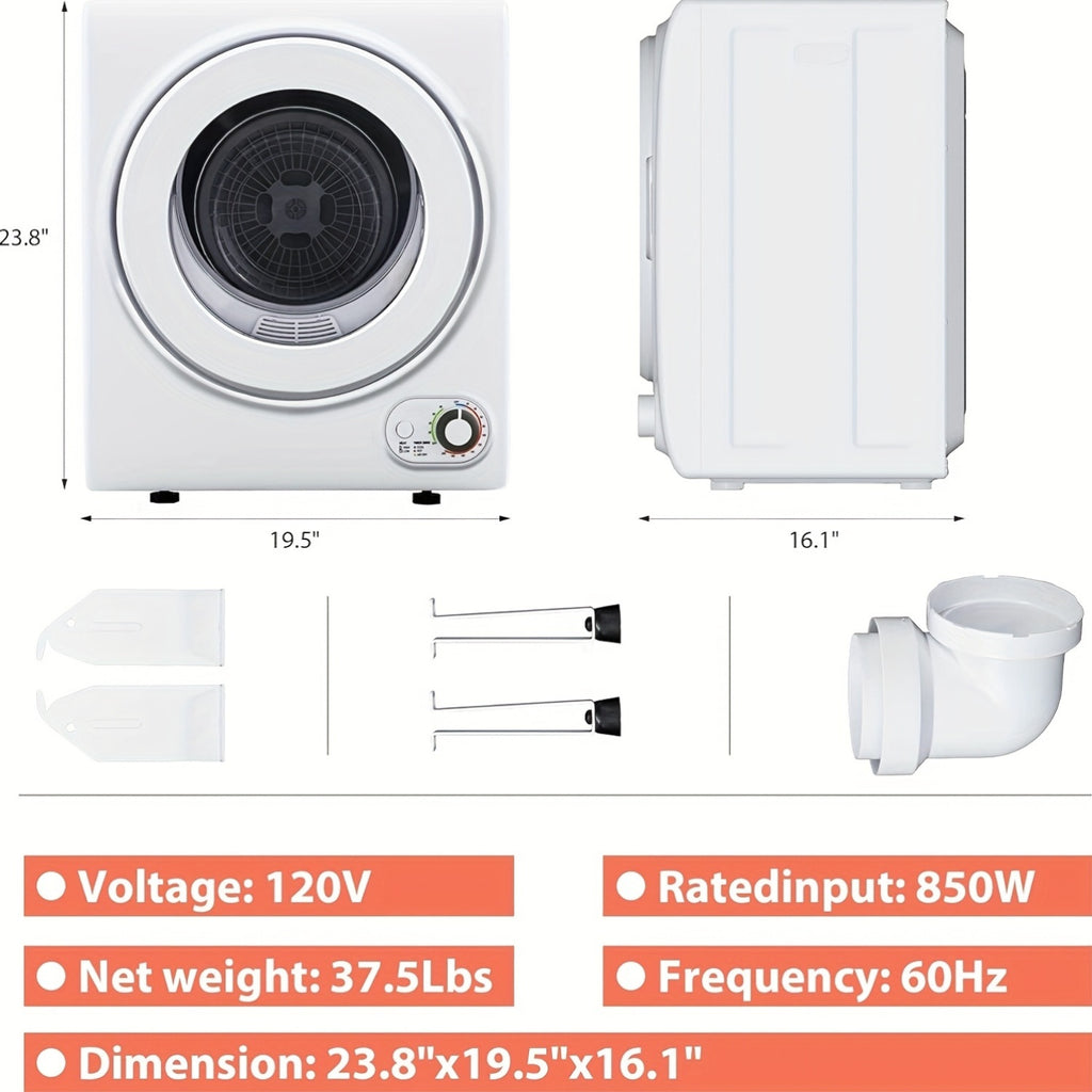 [Portable Dryer For Apartments] Compact Dryer 1.5/1.8/2.65 Cu. Ft. Portable Clothes Dryers With Exhaust Duct With Stainless Steel Liner Four Function Small Dryer Machine, Suitable For Apartments, Dorm, RVs, White