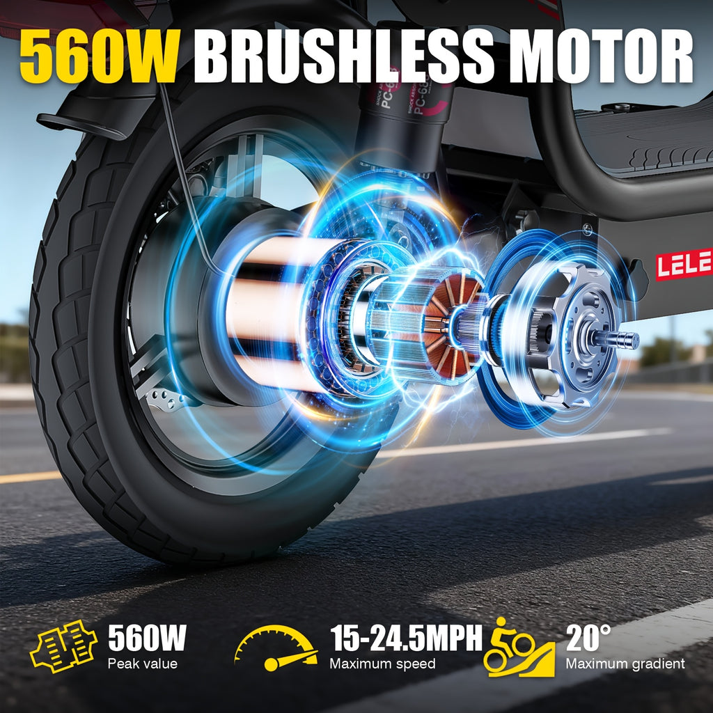 Urban Commuter Electric Scooter 560W Peak Motor 15-24.5MPH Max Speed 48V 10.4-15AH Battery 35Miles Range 330lbs Load Capacity Black City Commute Shopping Scooter For Urban Workers, Community Residents And Shoppers