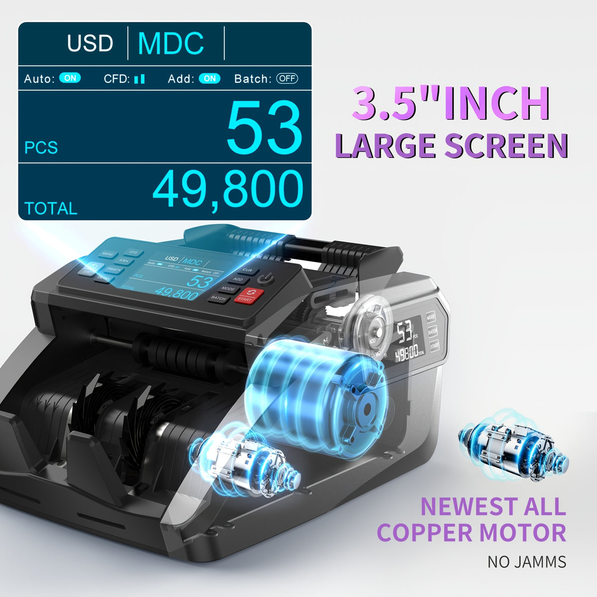 [Black Friday] Mixed Denomination Money Counter Machine, Value Counting, N70 Bill Counter With UV/MG/IR/MT Counterfeit Detection, 3.5" TFT Display Cash Counting Machine, Office Supplies, Black Friday