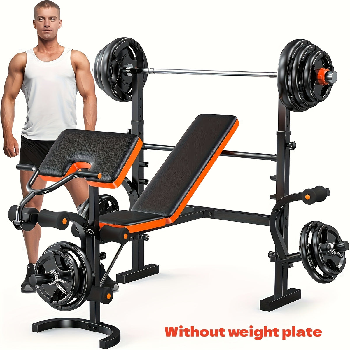 6-In-1 Professional Fitness Bench Set for Leg Extension, All-In-One Adjustable Weight Bench Full Body Strength Training, with Squat Rack, for leg Developer & Preacher Curl Pad, Ideal for Home Gym Use (Barbell Not Included)