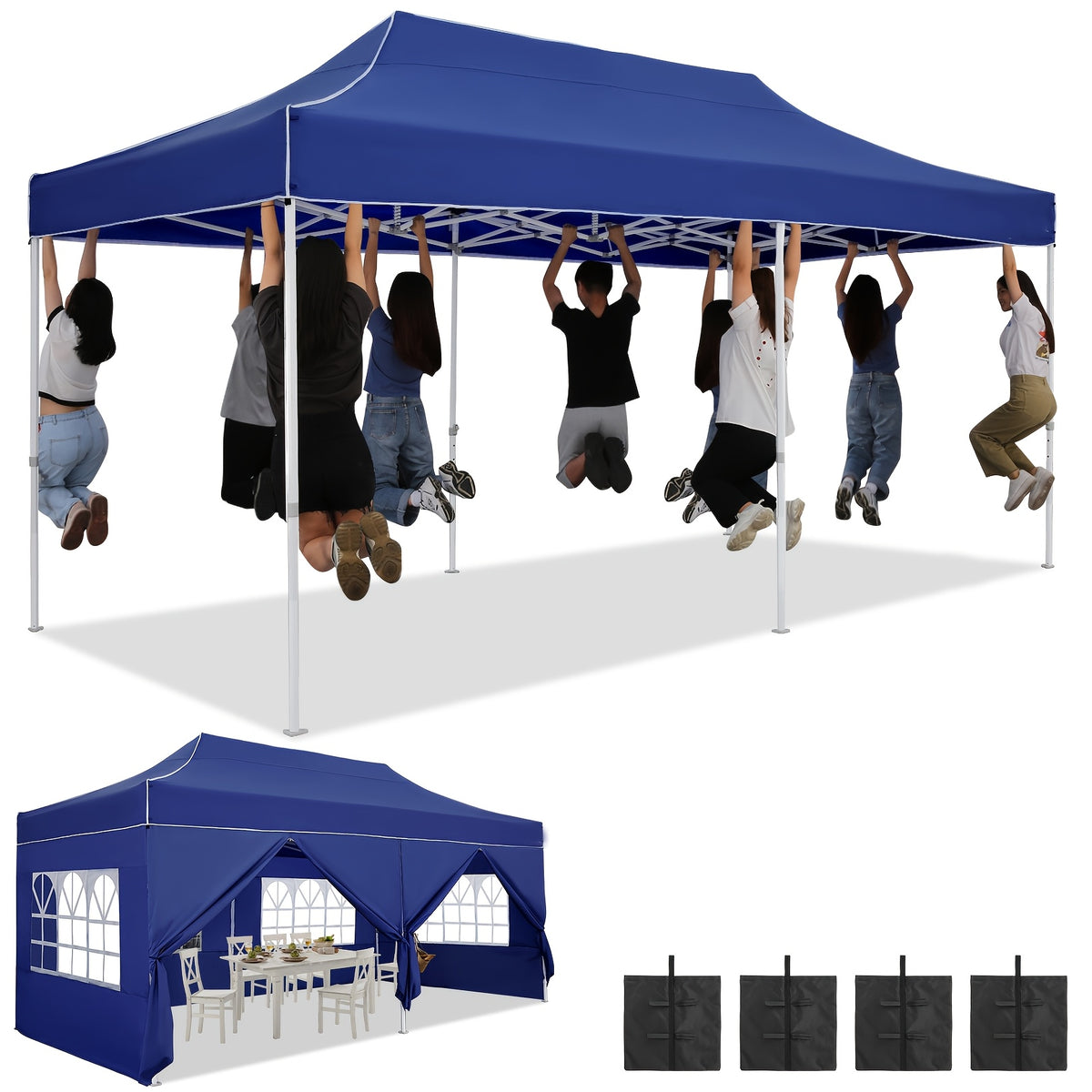 10X20Ft Heavy Duty Canopy, Pop-Up Design with 6 Side Walls, Suitable for Party Events Weddings, Roller Pack, Upgraded Thickened Hexagonal Legs