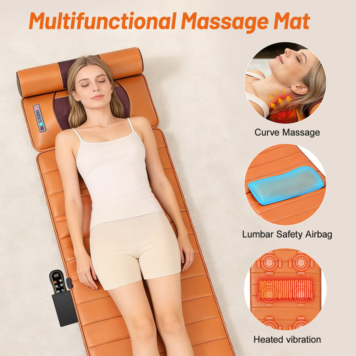 Full Body Massage Mat with 3D Kneading for Neck & Shoulder, Manual Control & Zone Massage. Includes Upgraded Leg & Foot Massager, Ideal for Home, Office, Sports & Relaxation