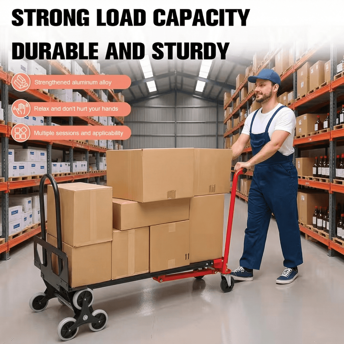 Heavy Duty 4-in-1 Convertible Hand Truck Dolly - 1000 LBS Capacity Industrial Stair Climbing Platform Cart, Foldable Utility Trolley for Moving & Transport