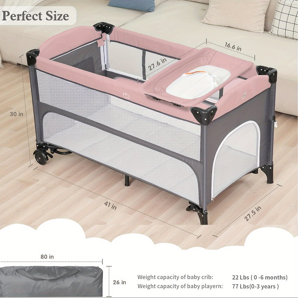 5-In-1 Baby Bassinet Sleeper to Crib with a Diaper Changing Station, Mattress Storage, And a Foldable Design. The Product Weighs 12 Kg. The Upper Section Can Hold Infants Up to 15 Pounds, While The Lower Section Supports Infants Up to 50 Pounds. Col