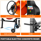 Electric Concrete Mixer with Wheels in 4.3 or 5.3 Cubic Feet for Cement and Mortar Mixing Jobs