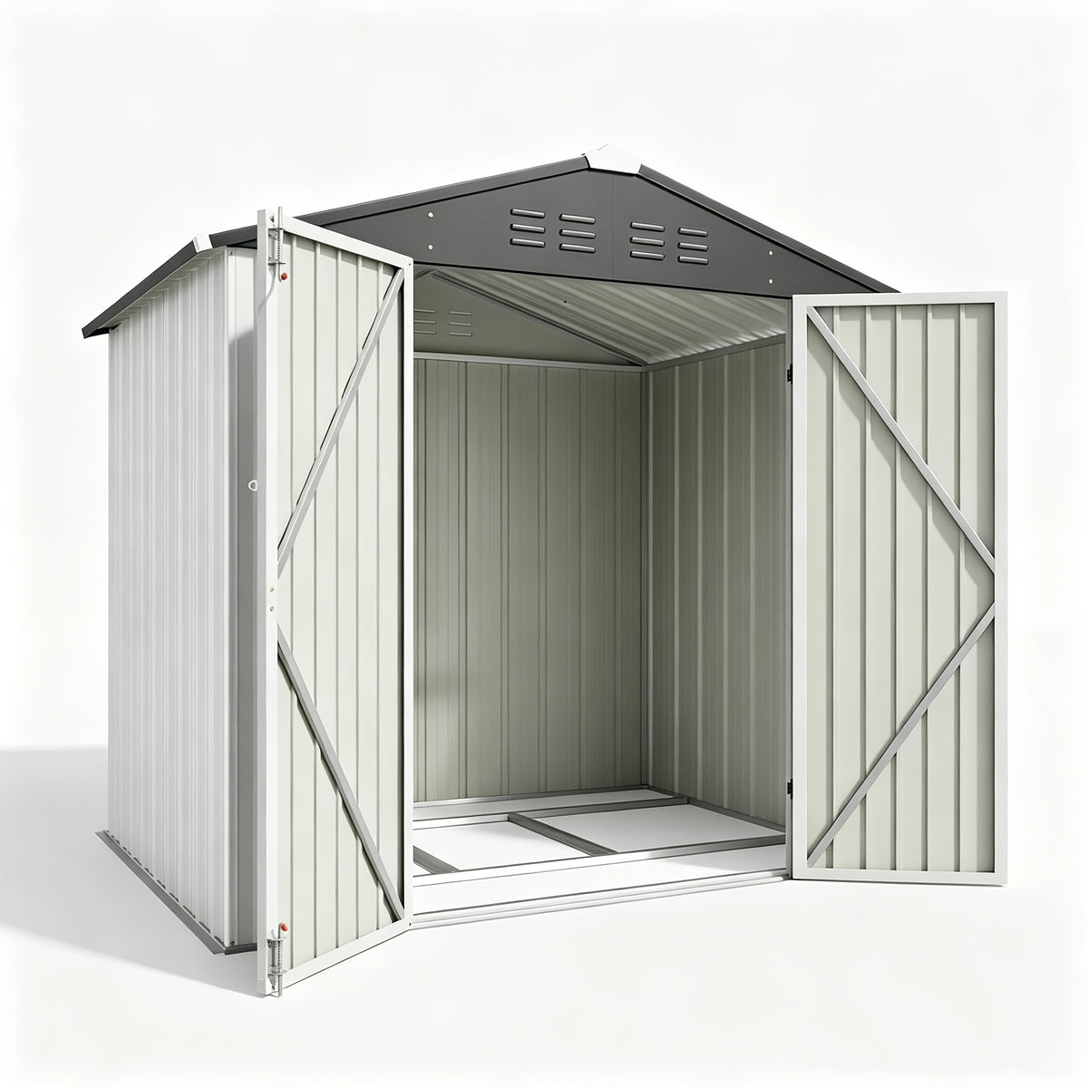 [Garden Storage Shed] GUNJI 5X3 FT And 6X4 FT And 8X6 FT Garden Storage Shed with Base Foundation, Heavy Duty Galvanized Steel Weatherproof Outdoor Tool Shed for Backyard Patio Lawn, Rust Resistant Lockable Door Tool House for Gardening Equipment Bike Sto