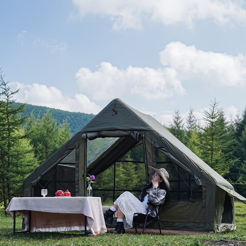 PAKICETUS Large Inflatable Camping Tent (Optional: Skylight, Stove Jack, and Door), Quick Air-Flow & Breathable Mesh Design, Summer Glamping Hot Tents for Camping with Stove, Quick Setup Inflatable Camping Tent for 4-6 Person Families, All-season