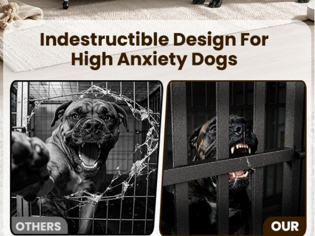 [With Wheels] 42 IN/48IN Heavy Duty Dog Crate Metal Dog Cage With Wheels And Escape-Proof Locks Double Doors Top Opening Large Dog Kennel Removable Tray Easy Assembly Chew-Proof For Big Dogs