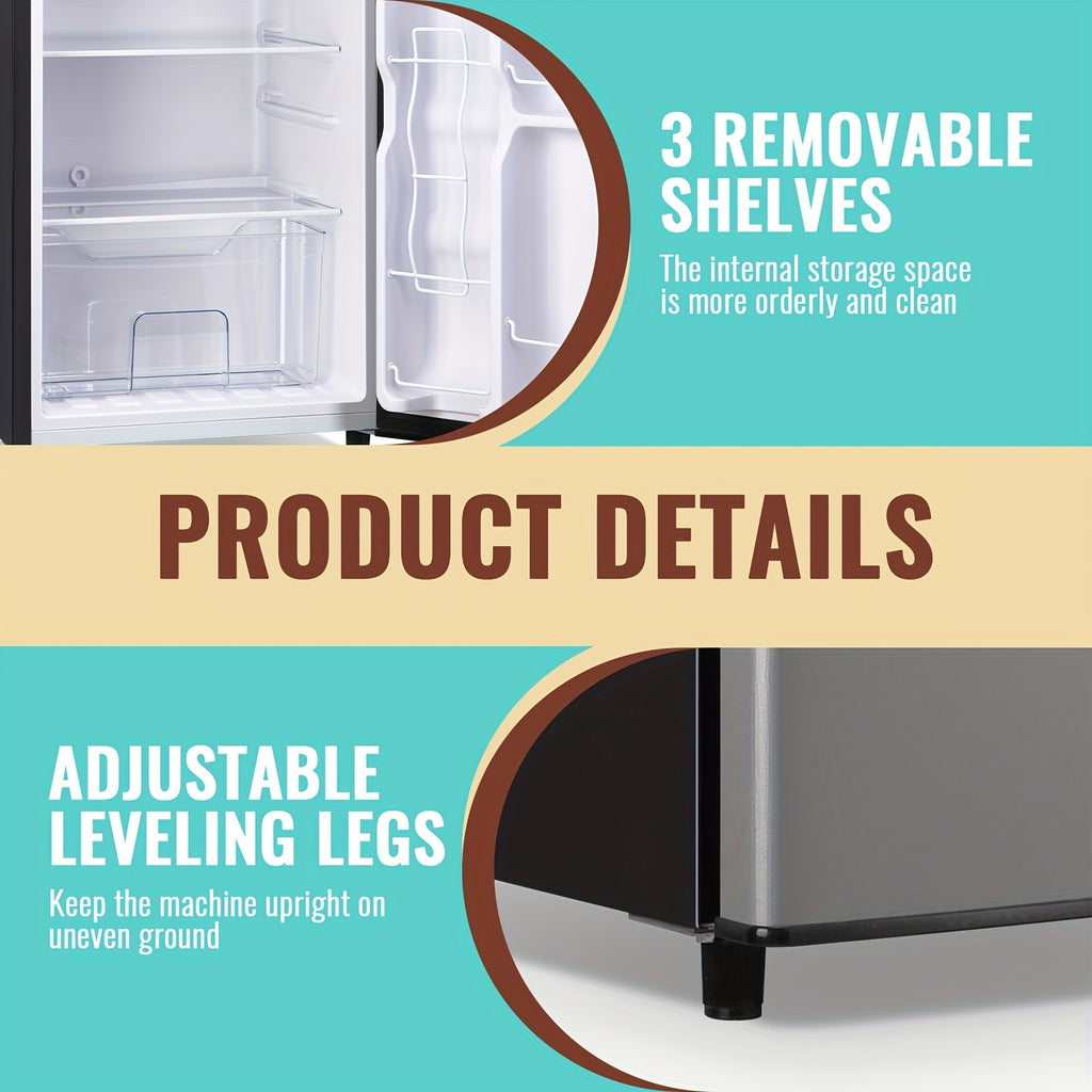 WANAI Double Door Small Refrigerator with Freezer, 3.5/4.5/5.0 Cu.Ft Small Fridge with 7 Level Adjustable Thermostat & Removable Shelves, Mini Refrigerator for Kitchen Apartment And Office, Silvery