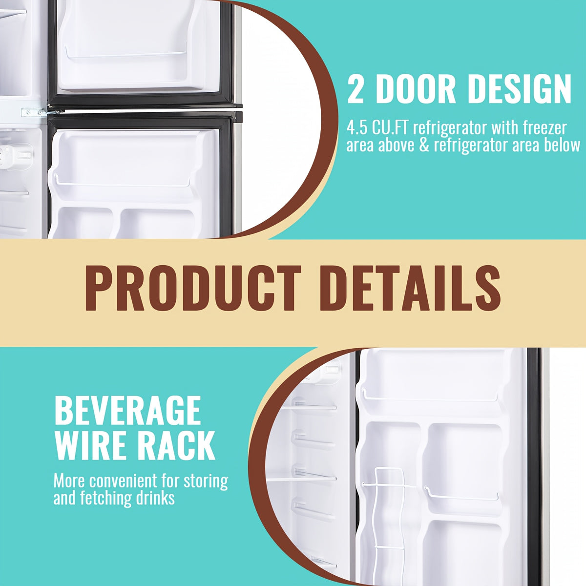 Mini Refrigerator with Separate Freezer and 7-Level Thermostat — WANAI Black, 3.5 or 4.5 Cu. Ft.