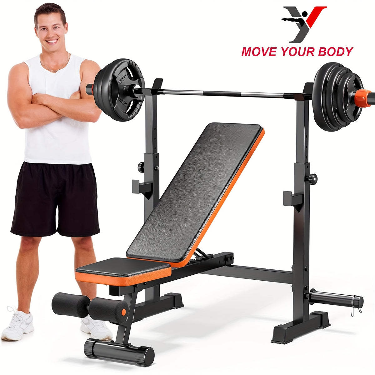Adjustable Weight Bench Set for Full-Body Strength Training with Squat Rack and Leg Developer