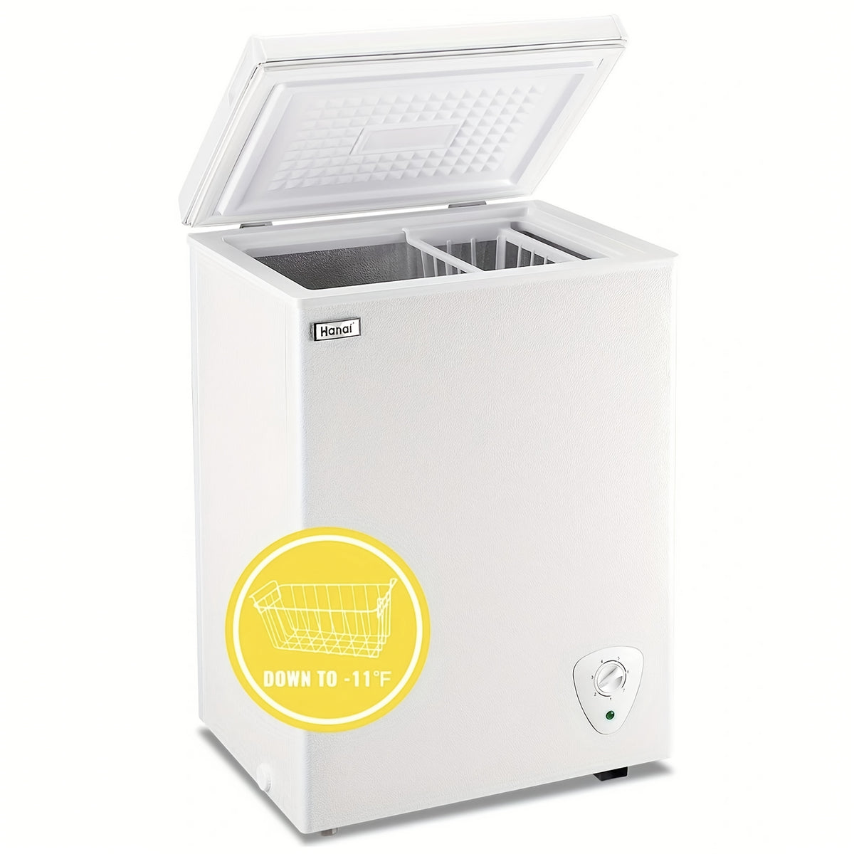 WANAI Chest Freezer 3.5 CU.FT Deep Freezer Compact Mini Freezer 7 Temperature Control Low Noise with Removable Basket for Dorm Apartment Home Kitchen