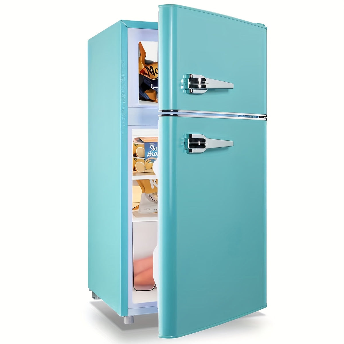 Retro Mini Fridge 3.5 Cu.Ft Refrigerator with Top Freezer Compact Fridge Apartment Size Refrigerator Dual Door Fridge with Handles Small Refrigerator for Home Office Dorm