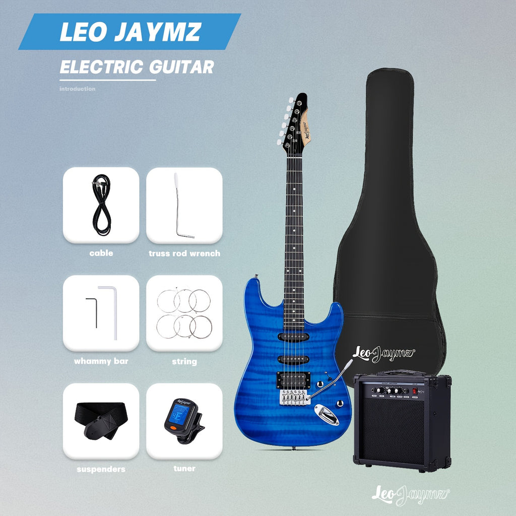 Leo Jaymz 39 Inch Full Size Electric Guitar Kit Electric Guitar Beginner Kits - 20W Amplifier, Digital Tuner, Carrying Bag, Shoulder Strap, Connecting Cable