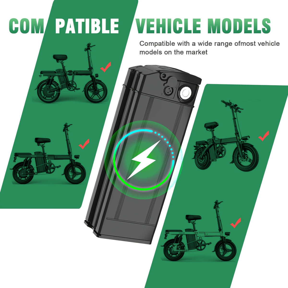 Electric Folding Bike Lithium Battery, Scooter Battery, 48V 10.4Ah High-Quality Long-Range Battery, Quick Replacement, Ready to Use Directly on Vehicle, Includes Original 2A Fast Charger, Compatible with Multiple Models, Range 30-40KM