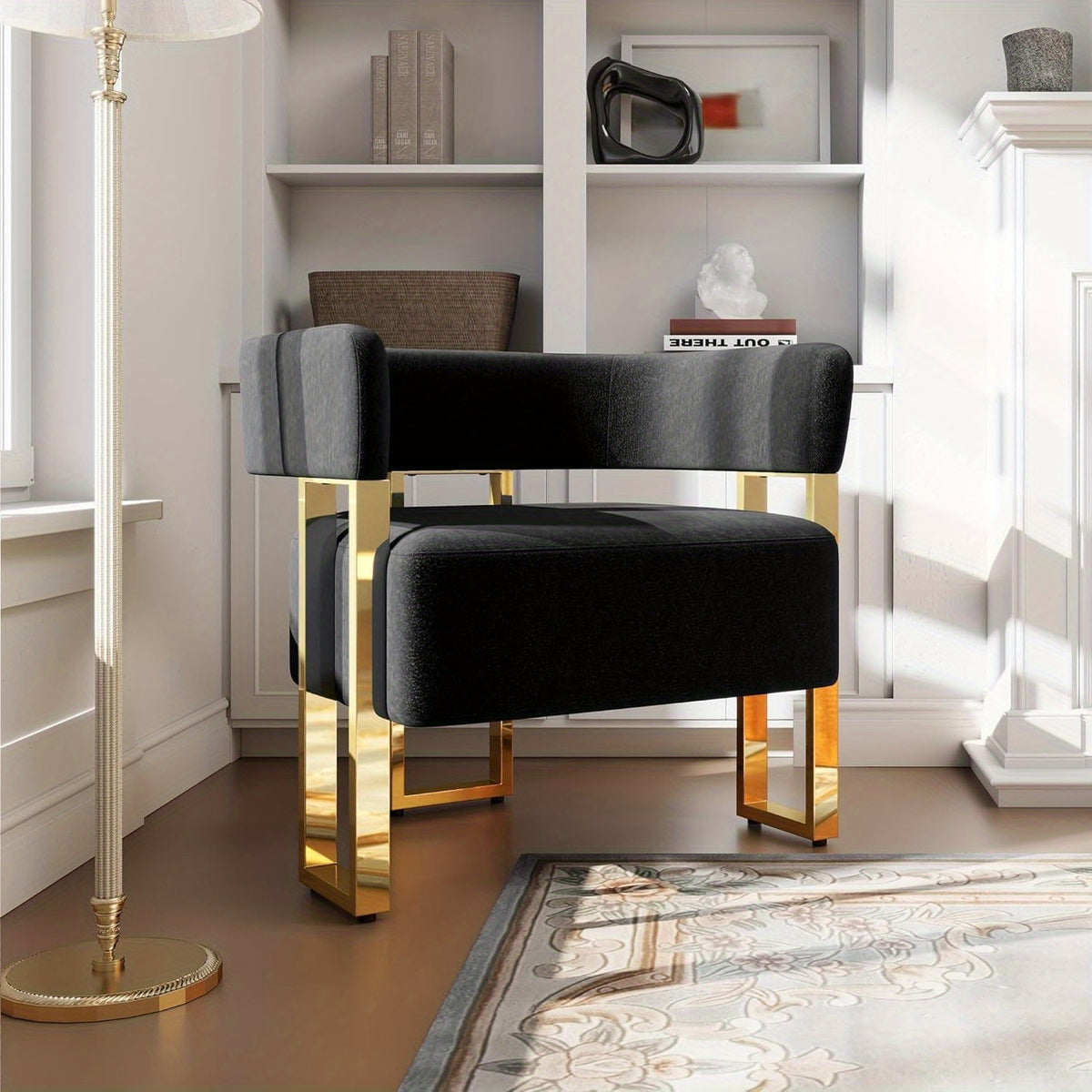 Modern Black Accent Chair with Iron Feet, Bucket Chairs, Arm Chairs for Living Room Bedroom, Suitable for Living Room, Bedroom, Hallway, Office (1, Black)