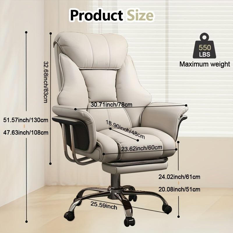 Ergonomic Office Chair Designed for Computers, Featuring a High Back, Leather Upholstery, Padded Flip-Up Armrests, And an Upgraded Swivel Base for Home Use