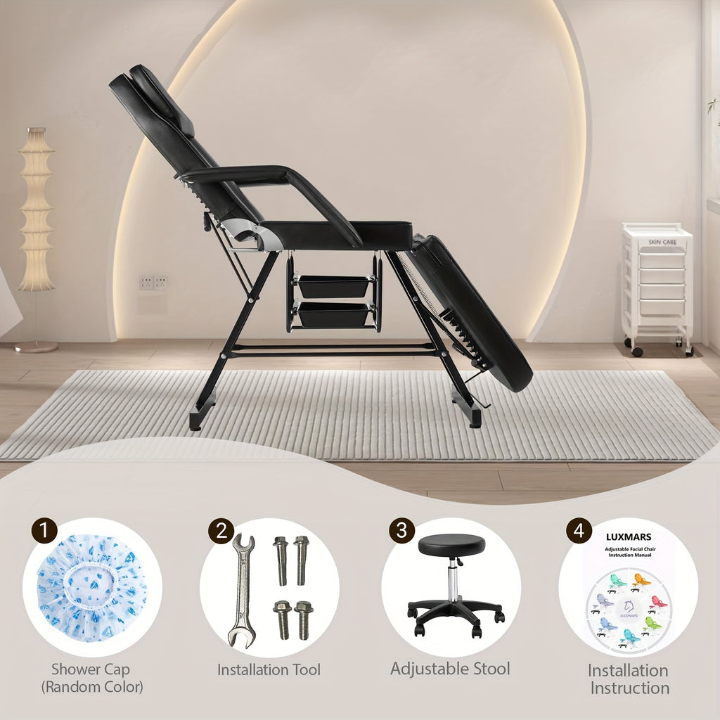 Tattoo Chair Adjustable, Facial Chair Multipurpose 73 Inch Spa Facial Bed With Massage Equipment Stool For Beauty Spa Tattoo