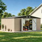 GUNJI Heavy-Duty 10X14 FT & 5X3 FT Metal Garden Shed With Double Hinged Large DoorSecure Tool Sheds & Backyard Organization For Outdoor Storage Solutions, Patio Storage, Garbage Can, Chicken Coop