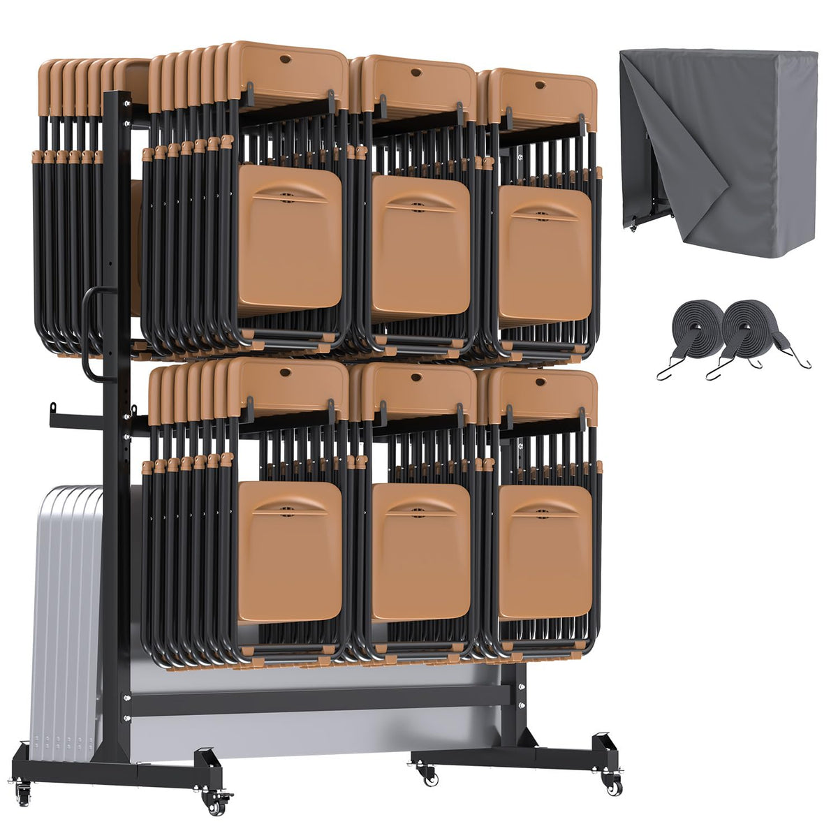Folding Chair Dolly Chair Cart, Folding Chair Rack for 84 Chairs Or 12 Tables, Heavy Duty 1080LBS Weight Capacity Storage Rack with Swivel Wheels, Holder And Weatherproof Cover